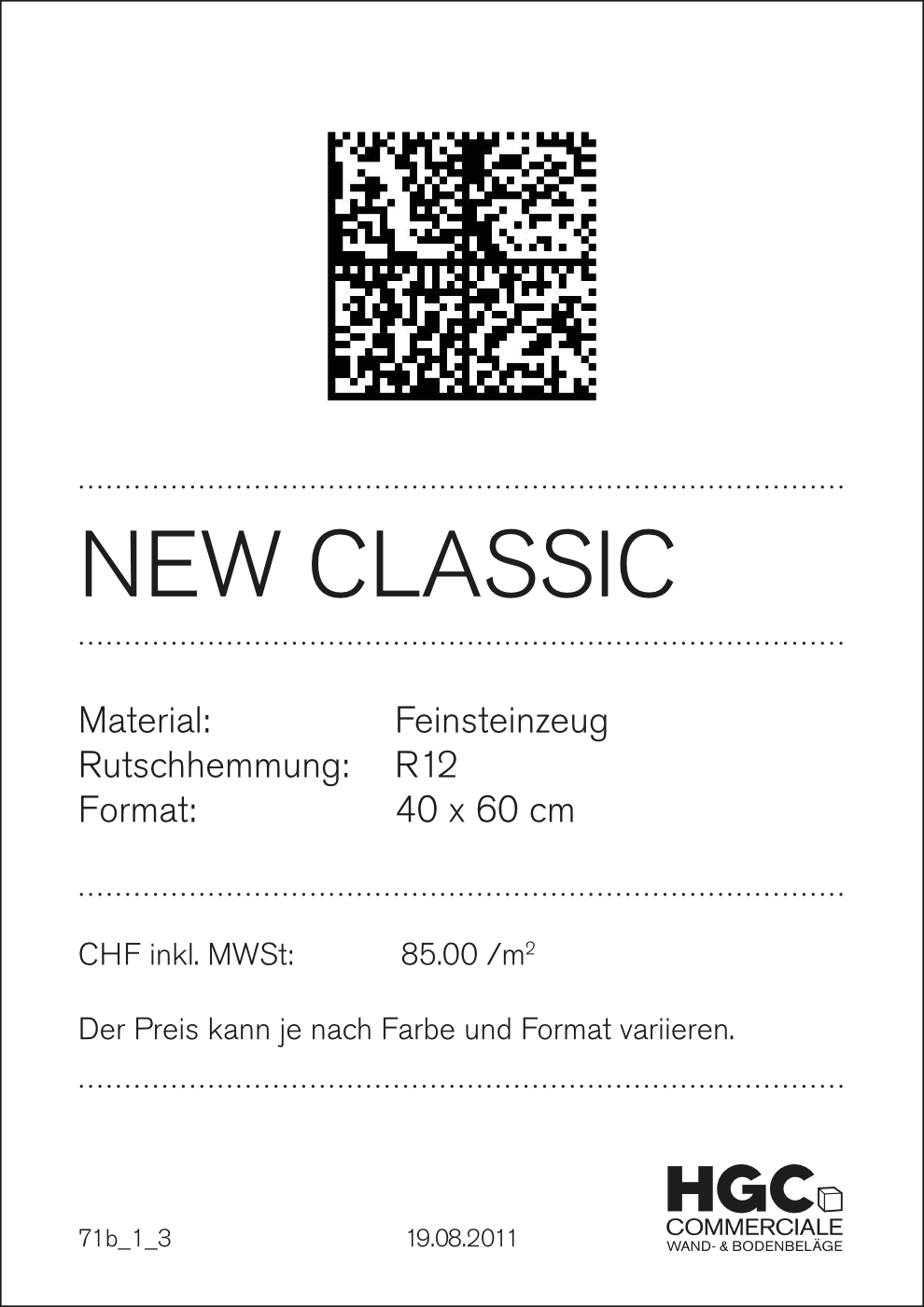 A6-Infokarte mit DataMatrix-Code für Ausstellungen